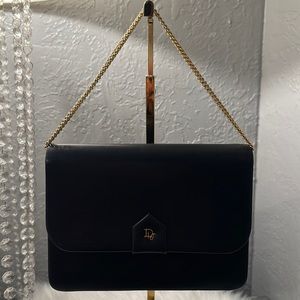 Vintage CHRISTIAN DIOR Black Leather Chain Bag Small